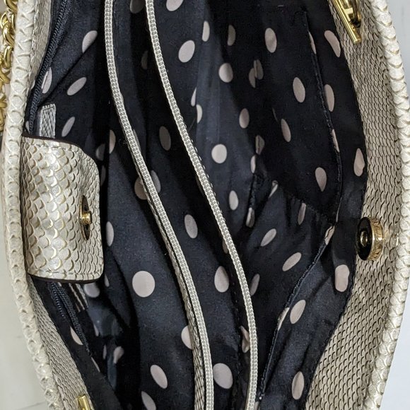 Anne Klein Shoulder Bag Purse, Off White, Snake Skin Look Gold Accents - Picture 10 of 13